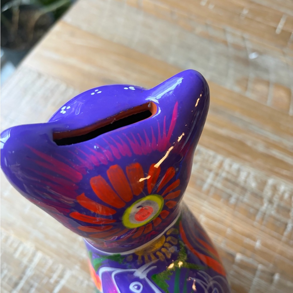 Mexican Talavera Ceramic Cat Penny Bank - Picture 4 of 6